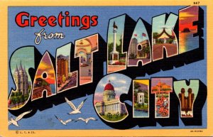 Utah Greetings From Salt Lake City Large Letter Linen 1952 Curteich