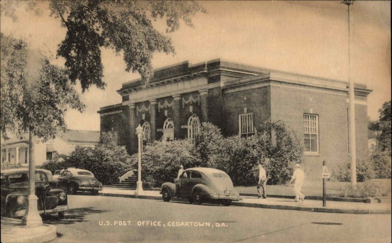 Cedartown Georgia Post Office Classic 1940s Cars Vintage Postcard