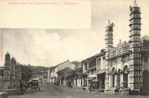 PC CPA SINGAPORE, MOHAMEDAN AND CHINESE TEMPLES, VINTAGE POSTCARD (b11962)