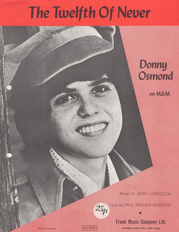 The Twelfth Of Never Donny Osmond 1970s Osmonds Sheet Music