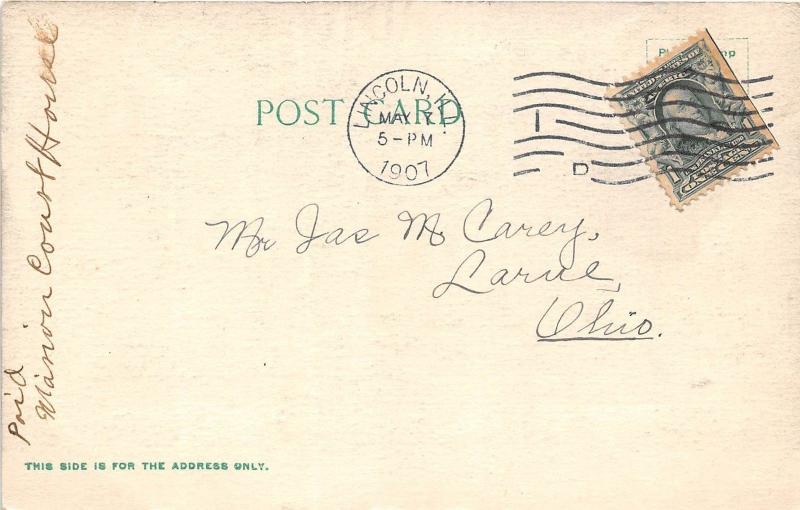 B60/ Lincoln Illinois Il Postcard 1907 High School Building Hand-Colored