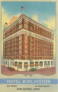 Boss Hotel Burlington Iowa 1940s Postcard roadside Teich linen 8601