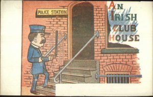 Police Station Cop Billy Club AN IRISH CLUB HOUSE c1905 Postcard