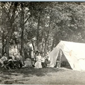 c1910s Family Campsite RPPC Camp Tent Real Photo Cook Galvanized Oil Can A52