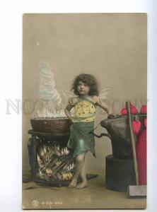 235081 CARNIVAL Girl CUPID Heart BLACKSMITH Vintage PHOTO RPH