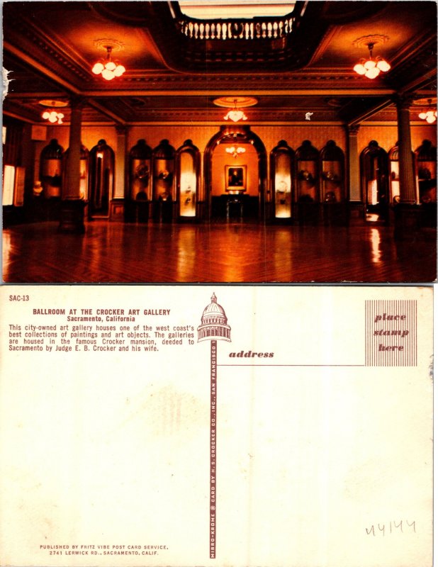 Sacramento California ballroom Crocker art gallery Postcard Unused (44144)