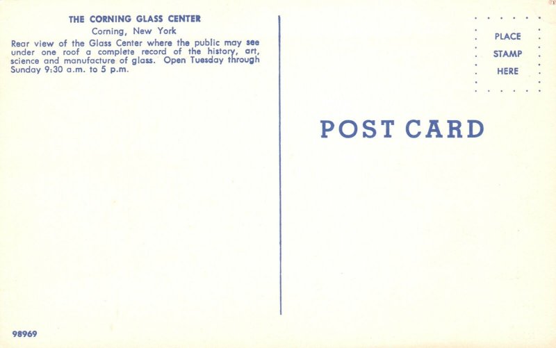Vintage Postcard Corning Glass Center Rear View Historic Art Corning New York NY 
