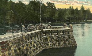 Postcard Antique View of Fort & Spanish Gun, Glen Oak Park, Peoria, IL.    S6