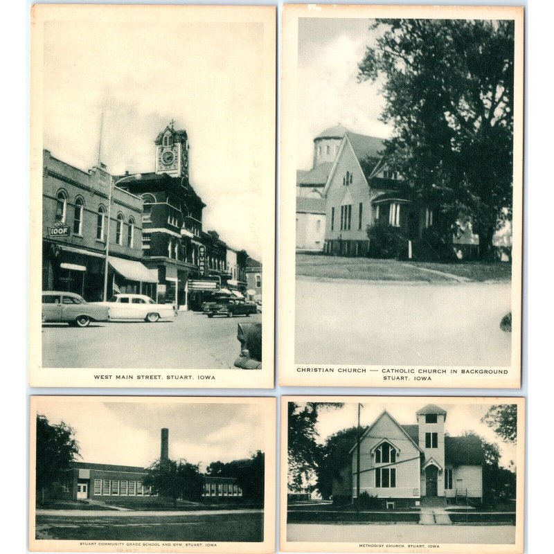 x4 SET c1950s Stuart, IA West Main St Downtown Churches School IOOF Theatre A146