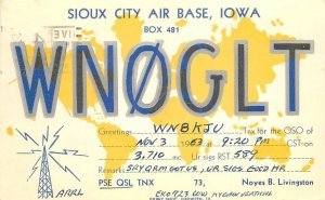 Postcard Iowa Sioux City Air Base 1963 QSL Radio Military 23-1042