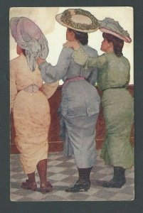 Ca 1909 Post Card Vintage Humor Three Women Wearing Large Hats