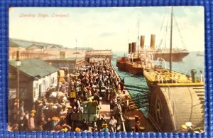 Vintage Landing Stage Dock with Passengers Steamships Liverpool England Postcard