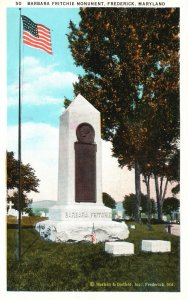 Vintage Postcard Barbara Fritchie Monument Remains Whittier Frederick Maryland