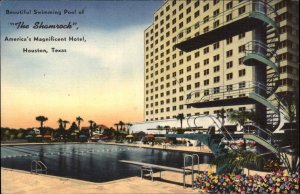 Houston Texas TX Shamrock Hotel Swimming Pool Art Deco Linen Vintage Postcard
