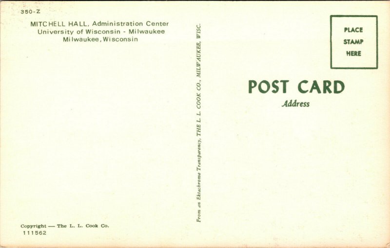 Vtg Mitchell Hall Admin Center University Of Wisconsin Milwaukee WI Postcard