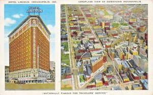 INDIANAPOLIS INDIANA~HOTEL LINCOLN-AEROPLANE VIEW OF DOWNTOWN~1947 POSTCARD