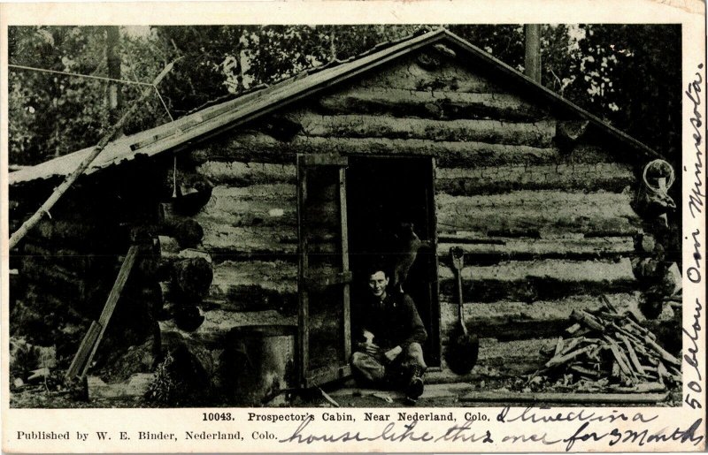 Prospector's Cabin Near Nederland CO c1908 Vintage Postcard D59