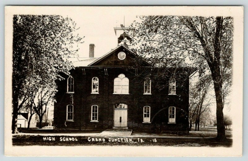 Grand Junction Iowa~High School~Open Belfry~Barn Behind~1913 RPPC 