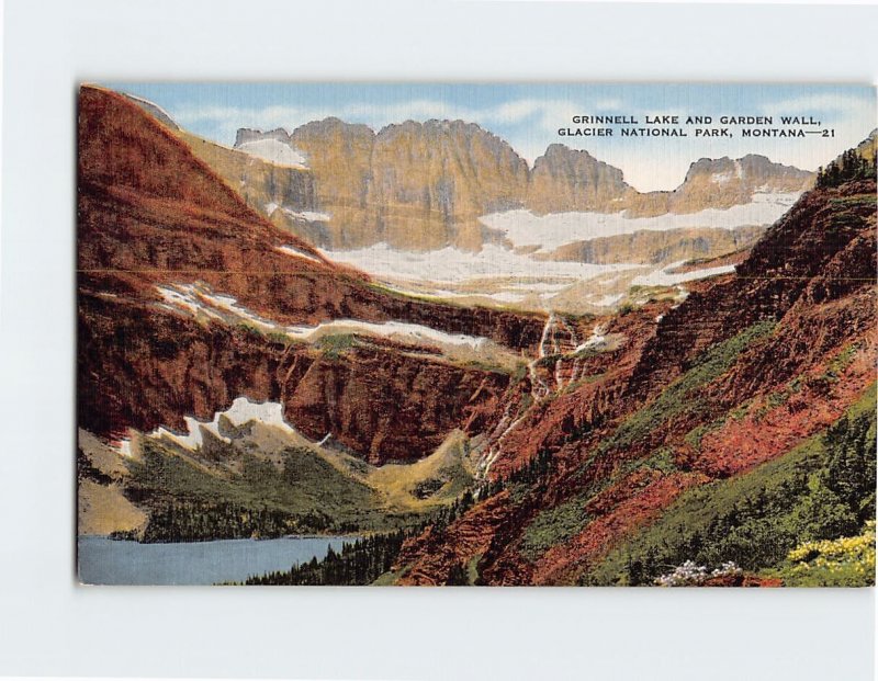 Postcard Grinnell Lake And Garden Wall, Glacier National Park, Montana