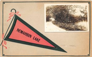 G5/ Nemahbin Wisconsin RPPC Pennant Postcard c1910 Upper Lake Scene 3