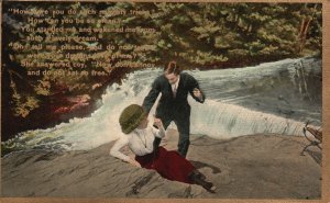 Vintage Postcard 1910's Lovers' Lovely Date On The Waterfalls Love & Romance