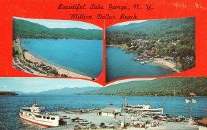 Vintage Postcard Beautiful Lake George Million Dollar Beach Adirondack Mts. NY