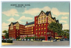 c1940 North Shore Hotel Exterior Building Classic Car Evanston Illinois Postcard