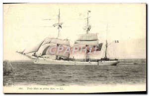 Old Postcard Trois Mats in Pleine Mer Boat Sailboat