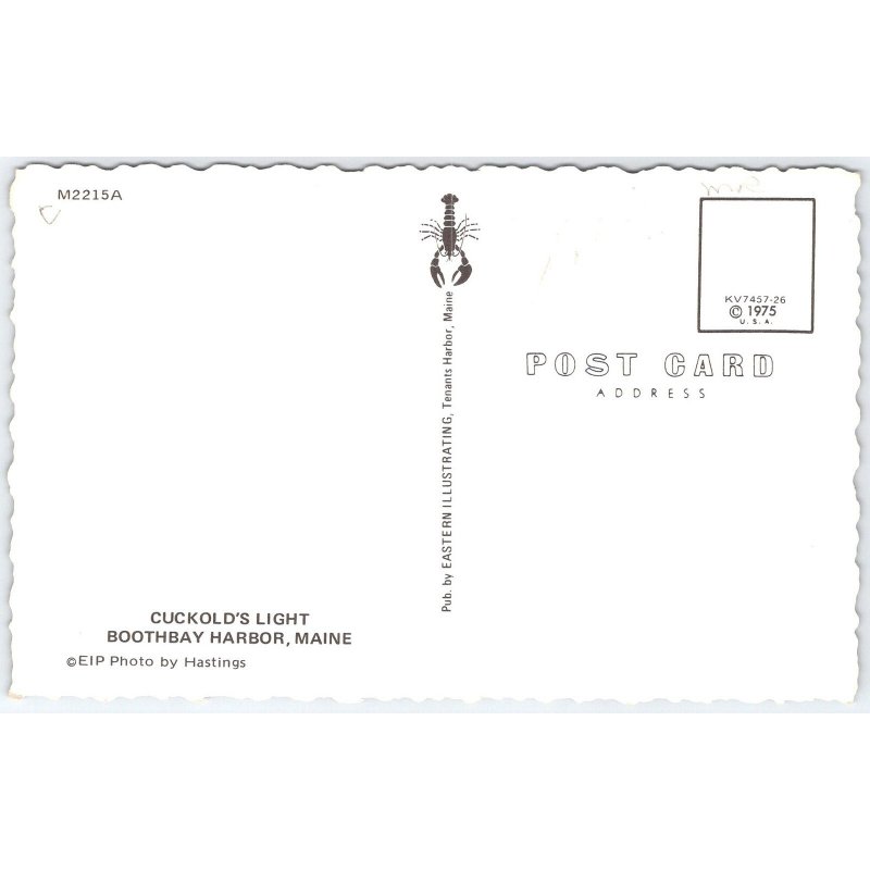 Postcard Cuckold's Light Boothbay Harbor Maine Lighthouse 1975