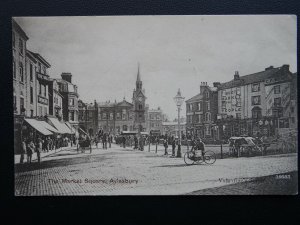 AYLESBURY Market Square showing CATTLE MARKET & Watts Boot Stores c1909 Postcard
