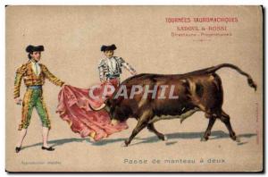 Old Postcard Corrida Race Coat Pass two bulls Sadoul & Rossi