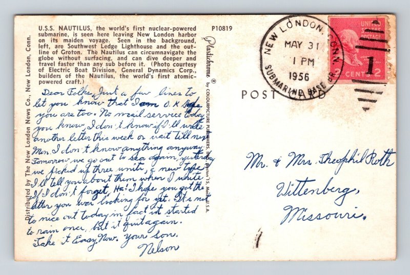 Chrome Postcard U.S.S Nautilus First Nuclear Powered Submarine 1956
