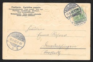 GERMANY Stamps on Postcard Embossed Shield Used c1905