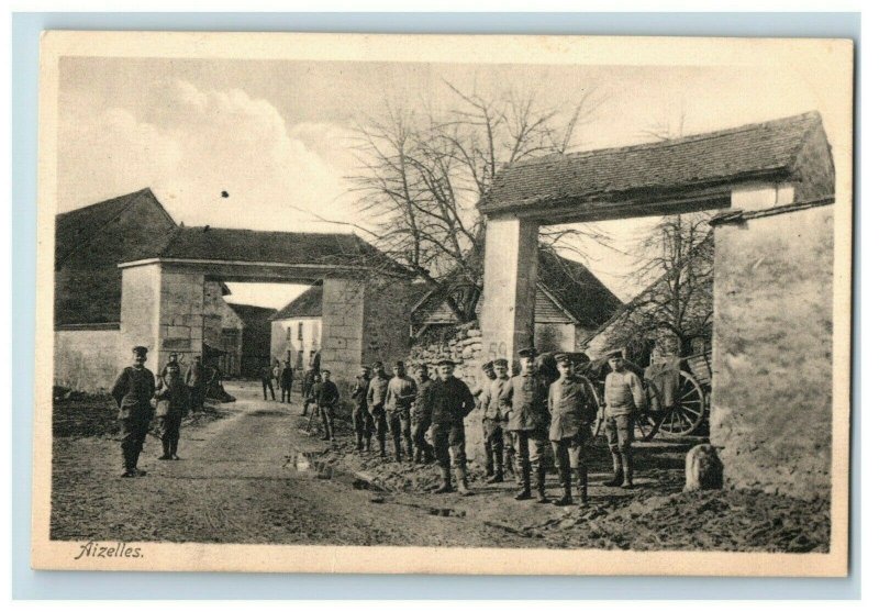 1914-18 WWI German Soldiers at Aizelles, Feldpost Military Markings Postcard P20 