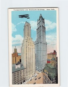 Postcard Transportation and Woolworth Buildings New York City New York USA