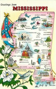 Mississippi Map Attractions 1960s Tichnor Postcard 21-8713