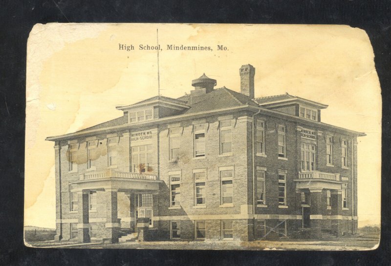 MINDENMINES MISSOURI HIGH SCHOOL BUILDING VINTAGE POSTCARD MO.