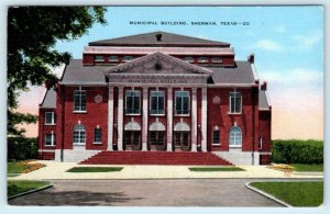 SHERMAN, Texas TX ~ MUNICIPAL BUILDING Grayson County c1940s Linen Postcard