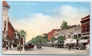 RIVERSIDE, CA California ~ MAIN STREET SCENE c1910s Cars Postcard