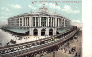 South Station and Elevated Railway, Boston, MA, USA Railroad Train Depot Unus...