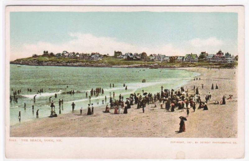 Beach Crowd York Maine Detroit Publishing 1905c postcard