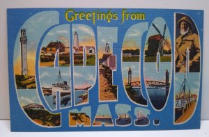 Greetings From Cape Cod Massachusetts Large Big Letter Linen Postcard Tichnor