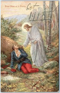 c1910s France Pour Dieu et la Patrie Jesus Soldier Religious Patriotic Art A344