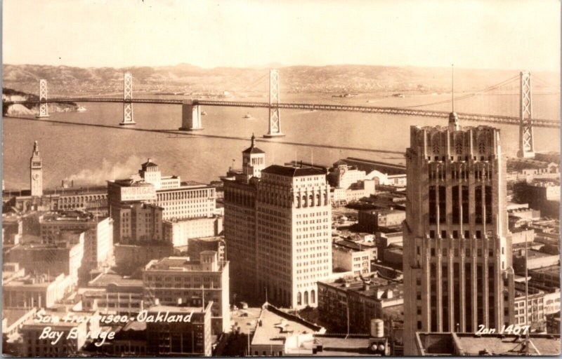 Real Photo Postcard Overview of Bay Bridge, San Francisco and Oakland California