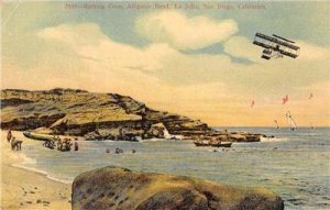 Bathing Cove Alligator Head LA JOLLA San Diego, CA Biplane 1919 Vintage Postcard