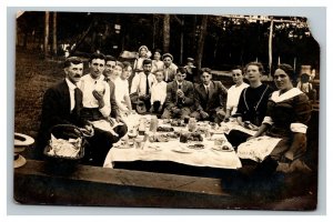 Vintage 1910's RPPC Postcard Photo of Large Family Picnic