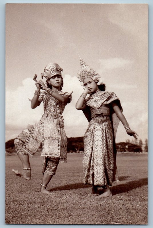Thailand Postcard Two Woman in Traditional Costume Photo c1950's RPPC Photo
