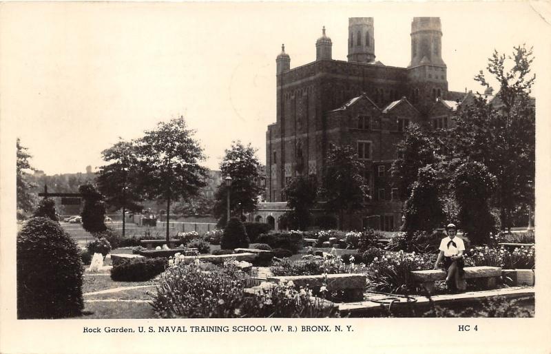 Bronx New York~US Naval Training School~Rock Garden~Female Cadet @ Wall~'43 RPPC