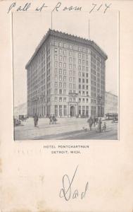 Detroit Michigan~Hotel Pontchartrain~1908 Embossed B&W Postcard