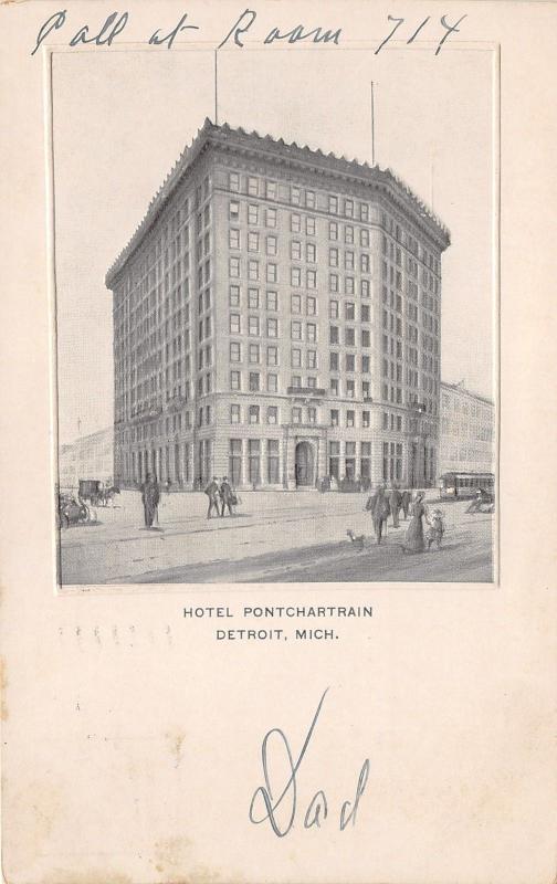 Detroit Michigan~Hotel Pontchartrain~1908 Embossed B&W Postcard